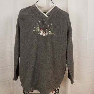 Croft and Barrow Grey Fleece Pull Over Snowman